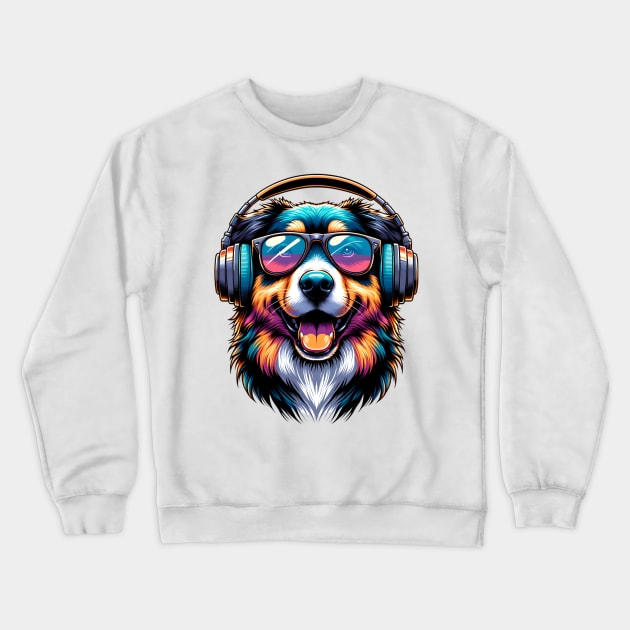 Mountain Cur as Smiling DJ with Headphones and Sunglasses Crewneck Sweatshirt by ArtRUs